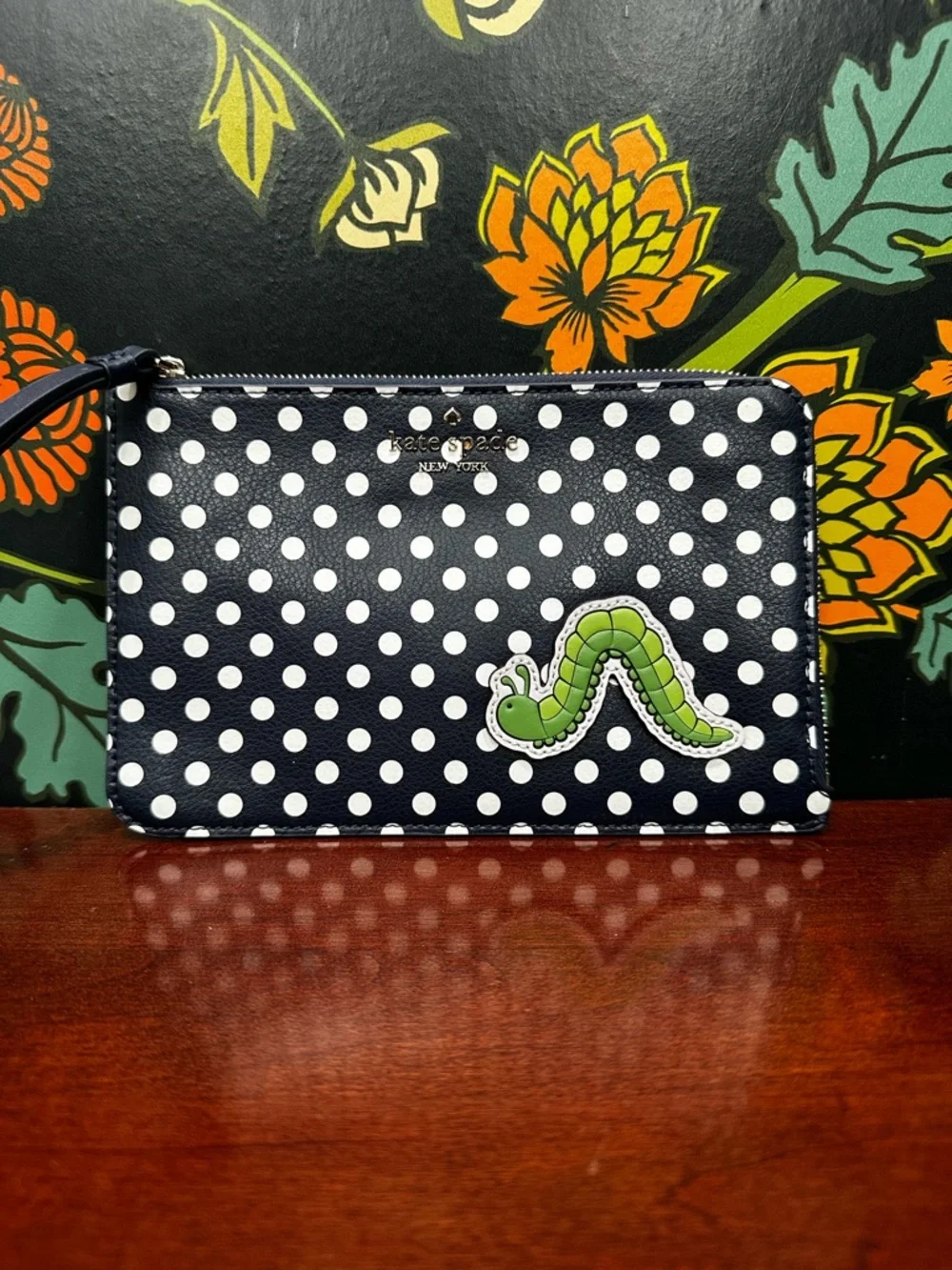 Kate Spade Inchworm Polka Dot L Zip Wristlet NWT Enchanted Forest Novelty